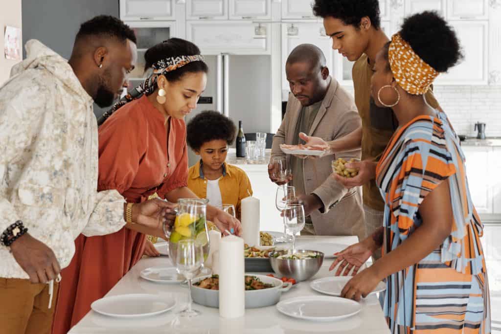 Family preparing meal together